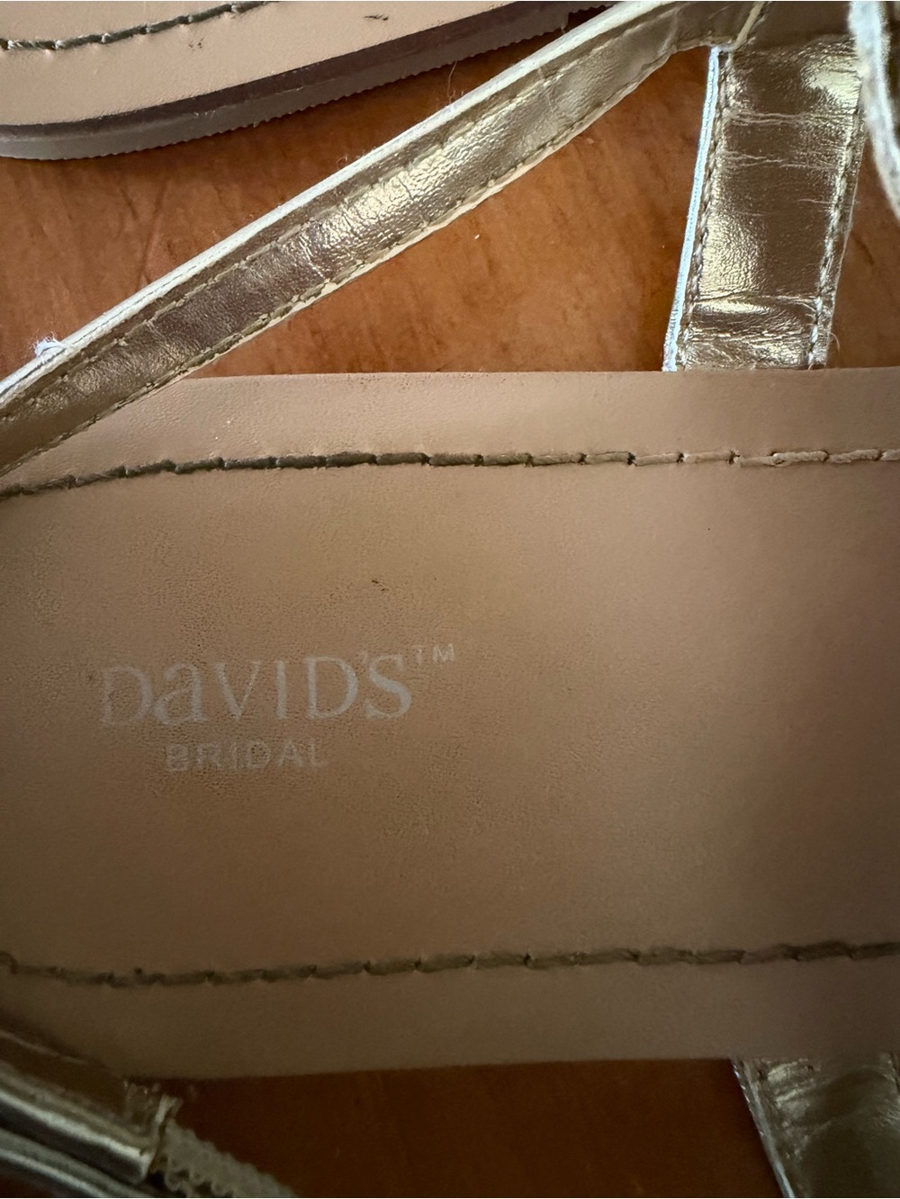 David's Bridal Gold Jeweled T-Strap Sandals with Crystal Accents - Picture 5 of 5